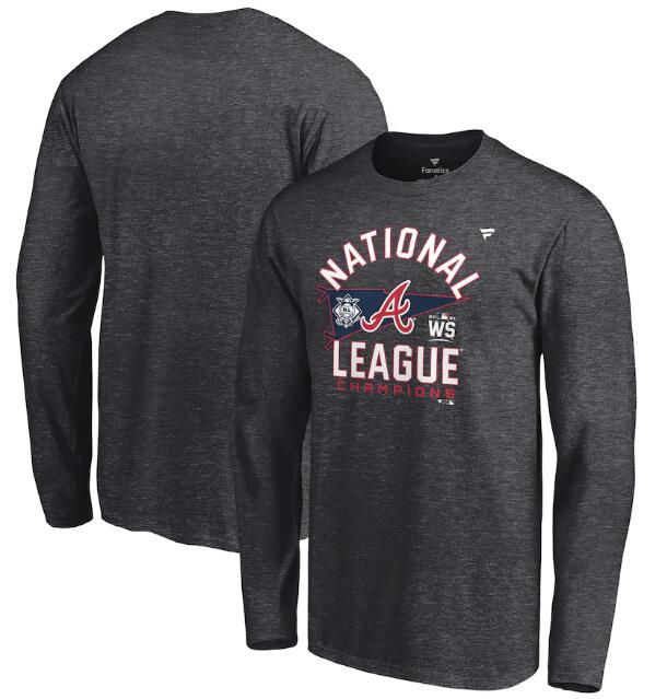 Men's Atlanta Braves 2021 Heathered Charcoal National League Champions Locker Room Long Sleeve T-Shirt Men's Atlanta Braves 2021 Heathered Charcoal National League Champions Locker Room Long Sleeve T-Shirt